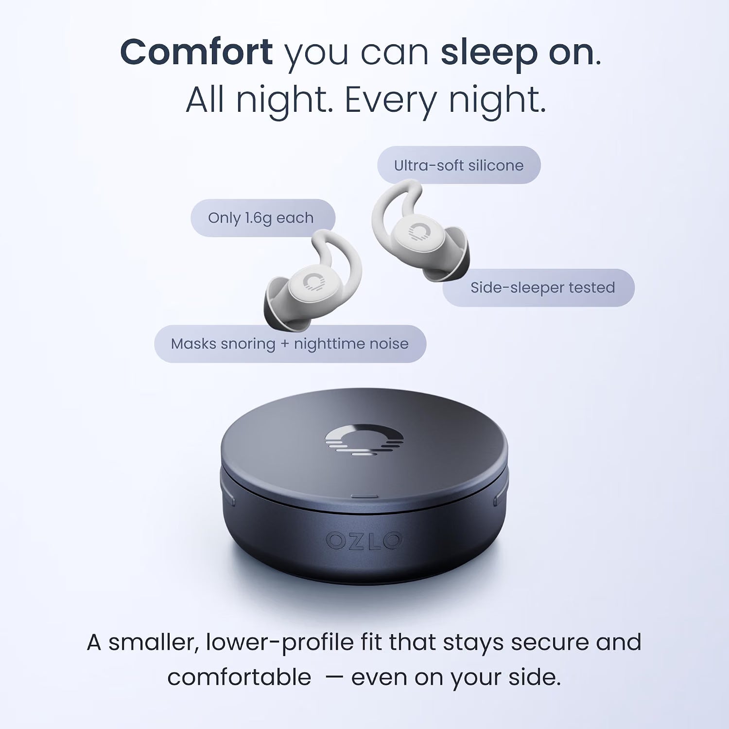 Ozlo Sleepbuds® 2 – Sleep Earbuds for Snoring & Noise Masking, 14-Hour Battery, Bluetooth 5.3, Blue